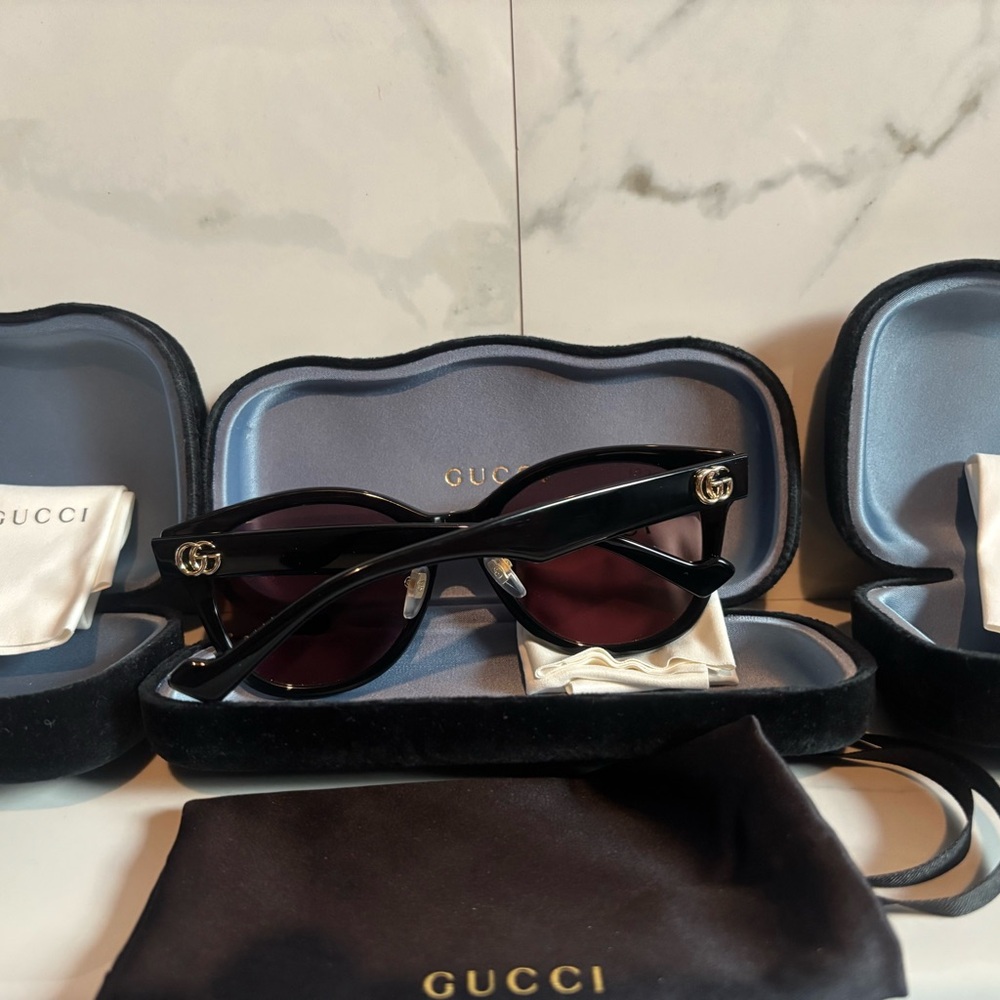 Gucci 💅🏻✨ Black Designer GG Round Designer Sunglasses GG1002SK 002 56-20-145 - Picture 4 of 10